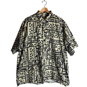 Vintage Rix Hawaiian Tribal Camp Button Down Shirt Men's XXL Ivory Black Funky